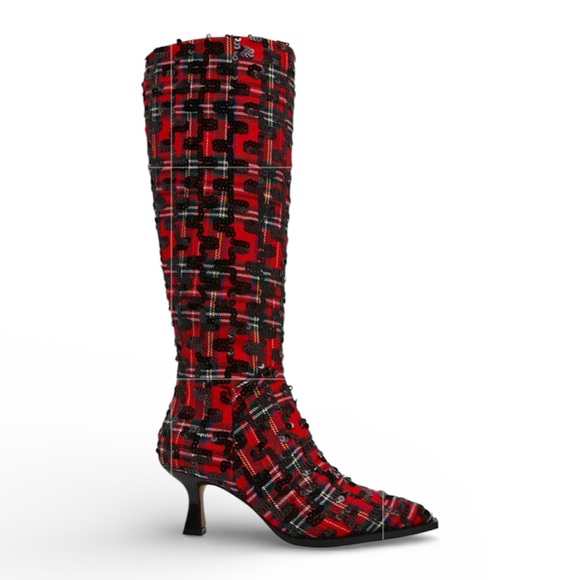 Betsey Johnson Shoes - Betsey Johnson Pamela Plaid Sequins Boots Size 6.5